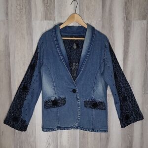 Giclèe Womens 0X Denim Jean Jacket Lace Beaded Sequins Blazer Fitted 80s‎